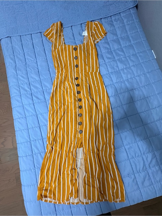 Altar'd State Dresses & Skirts - Mustard Yellow Striped Button-Front Dress